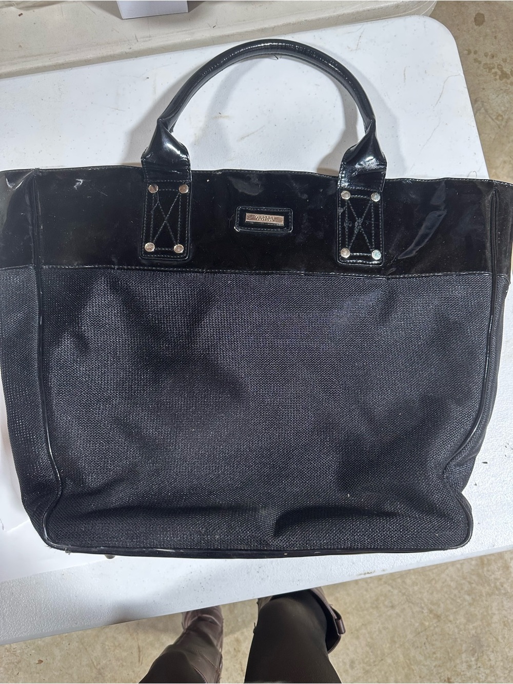 Versace Black Nylon Tote with Silver Hardware